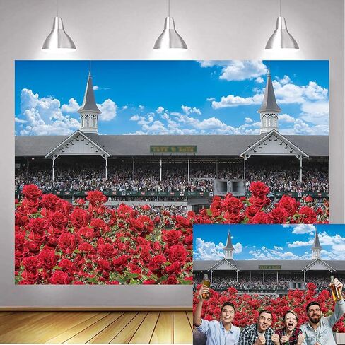 Horse Racing Backdrop Large Run for The Roses Party Decoration Red Rose Wedding Anniversary Photography Tapestry Booth Props (7x5FT) in Saudi Arabia
