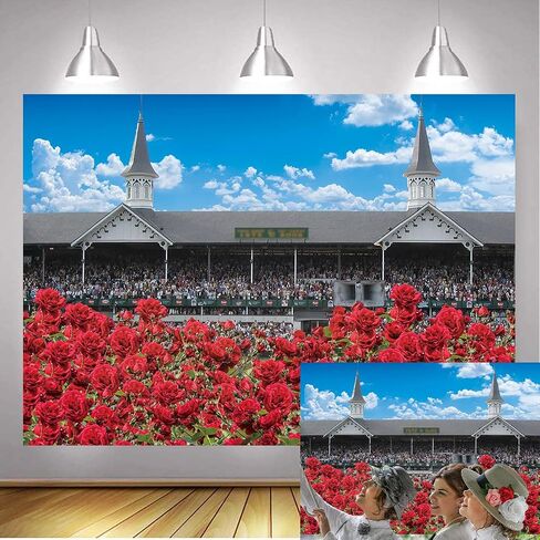 Horse Racing Backdrop Large Run for The Roses Party Decoration Red Rose Wedding Anniversary Photography Tapestry Booth Props (7x5FT) in Saudi Arabia