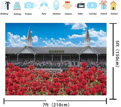 Horse Racing Backdrop Large Run for The Roses Party Decoration Red Rose Wedding Anniversary Photography Tapestry Booth Props (7x5FT) in Saudi Arabia