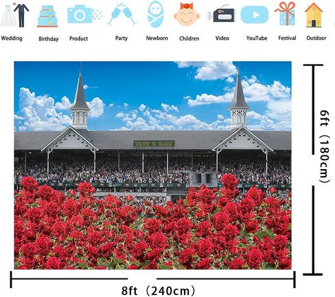 Horse Racing Backdrop Large Run for The Roses Party Decoration Red Rose Wedding Anniversary Photography Tapestry Booth Props (7x5FT) in Saudi Arabia