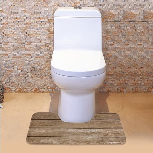 Wood Print Toilet Cover Set with Bathroom Rug U-Shaped Toilet Seat Cover Set Non Slip Bath Mat Fit Under Door Bathroom Floor Mats Carpet Replacement 3 Pcs/Set in Saudi Arabia