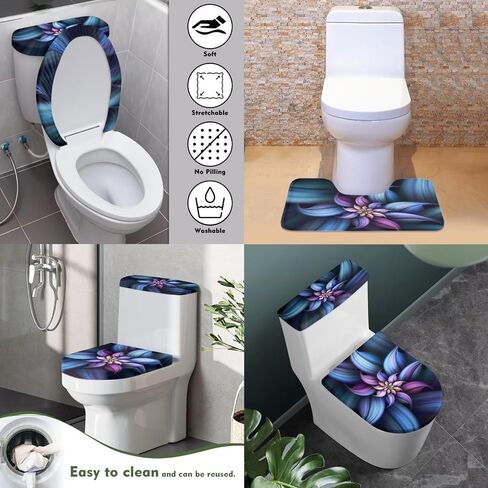 Wood Print Toilet Cover Set with Bathroom Rug U-Shaped Toilet Seat Cover Set Non Slip Bath Mat Fit Under Door Bathroom Floor Mats Carpet Replacement 3 Pcs/Set in Saudi Arabia