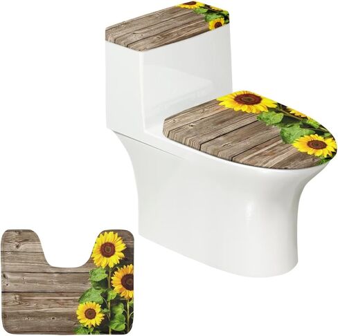 Wood Print Toilet Cover Set with Bathroom Rug U-Shaped Toilet Seat Cover Set Non Slip Bath Mat Fit Under Door Bathroom Floor Mats Carpet Replacement 3 Pcs/Set in Saudi Arabia