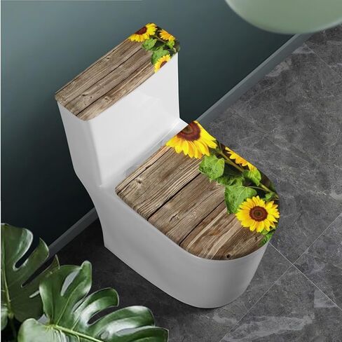 Wood Print Toilet Cover Set with Bathroom Rug U-Shaped Toilet Seat Cover Set Non Slip Bath Mat Fit Under Door Bathroom Floor Mats Carpet Replacement 3 Pcs/Set in Saudi Arabia