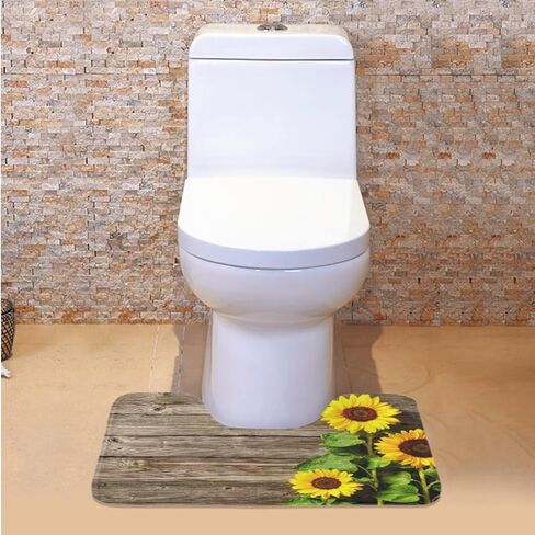 Wood Print Toilet Cover Set with Bathroom Rug U-Shaped Toilet Seat Cover Set Non Slip Bath Mat Fit Under Door Bathroom Floor Mats Carpet Replacement 3 Pcs/Set in Saudi Arabia