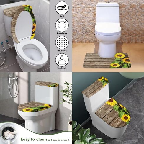 Wood Print Toilet Cover Set with Bathroom Rug U-Shaped Toilet Seat Cover Set Non Slip Bath Mat Fit Under Door Bathroom Floor Mats Carpet Replacement 3 Pcs/Set in Saudi Arabia