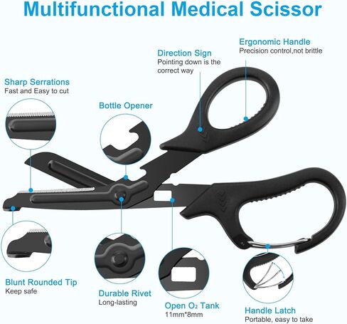 مقص طبي مع حلقة تسلق 7.5 بوصة، مقص ضمادة، مقص ممرضات، مقص صدمات من الفولاذ المقاوم للصدأ، مقص جراحي مطلي بالفلورايد للطبيب، الإسعافات الأولية، EMT، مع حامل شارة بكرات قابلة للسحب in Kuwait