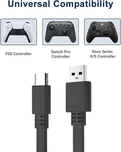 كابل شاحن Basesailor USB A إلى USB-C بطول 10 أقدام، قطعتان، سلك طاقة طويل مسطح من النوع A 2.0 إلى USBC متوافق مع iPhone 15، Blink Outdoor 4، PS5/Playstation 5، Xbox Series X، Switch Pro Controller 6.6 in Kuwait