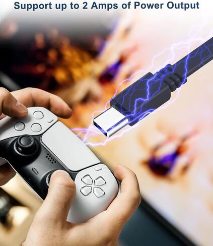 كابل شاحن Basesailor USB A إلى USB-C بطول 10 أقدام، قطعتان، سلك طاقة طويل مسطح من النوع A 2.0 إلى USBC متوافق مع iPhone 15، Blink Outdoor 4، PS5/Playstation 5، Xbox Series X، Switch Pro Controller 6.6 in Kuwait