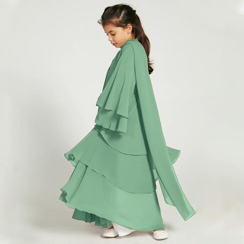 Kids Abayas Dress for Girls Muslim Dress with Hijab Chiffon Layered Islam Kaftan Robe Open Front Cardigan Prayer Dress in Saudi Arabia