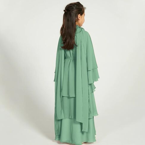 Kids Abayas Dress for Girls Muslim Dress with Hijab Chiffon Layered Islam Kaftan Robe Open Front Cardigan Prayer Dress in Saudi Arabia