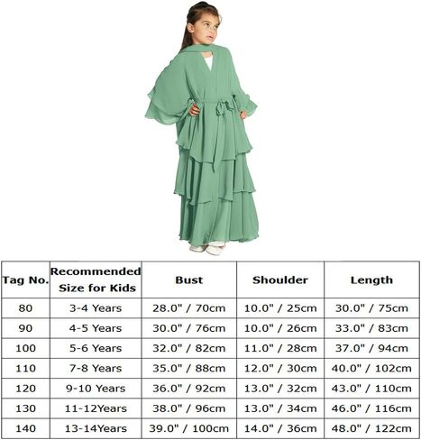Kids Abayas Dress for Girls Muslim Dress with Hijab Chiffon Layered Islam Kaftan Robe Open Front Cardigan Prayer Dress in Saudi Arabia