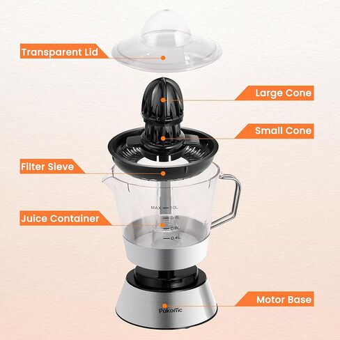 عصارة حمضيات كهربائية، عصارة ليمون مع ستانلس ستيل 1 لتر، عصارة برتقال بمحرك قوي وهادئ 40 وات، تحكم في اللب، عصارة للجريب فروت والليمون والبرتقال والليمون in Kuwait