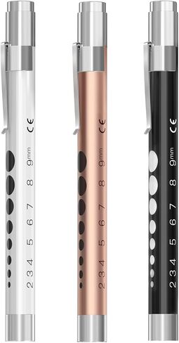 أضواء القلم CAVN للممرضات، 3 عبوات من المصابيح الطبية القابلة لإعادة الاستخدام مع مقياس الحدقة لطلاب التمريض، ضوء أبيض، أسود/أبيض/ذهبي وردي in Kuwait