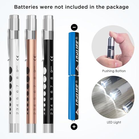 أضواء القلم CAVN للممرضات، 3 عبوات من المصابيح الطبية القابلة لإعادة الاستخدام مع مقياس الحدقة لطلاب التمريض، ضوء أبيض، أسود/أبيض/ذهبي وردي in Kuwait