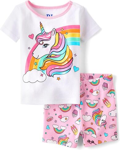 The Children's Place Baby Toddler Girl Sleeve Top and Shorts Snug Fit 100% Cotton 2 Piece Pajama Set in Saudi Arabia