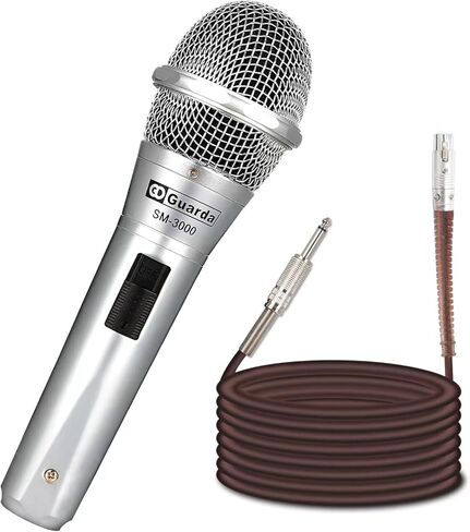 ميكروفون صوتي ديناميكي قلبي من Guarda مع كابل XLR بطول 26.3 قدم، ميكروفون معدني محمول متوافق مع آلة الكاريوكي / مكبر صوت / أمبير / خلاط لغناء الكاريوكي، والكلام، ومفتاح التشغيل/الإيقاف (SM-3000) in Kuwait
