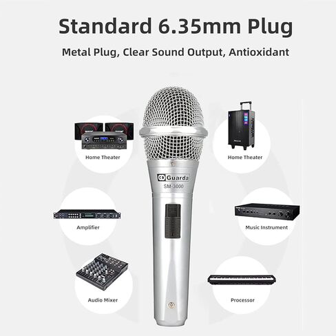 ميكروفون صوتي ديناميكي قلبي من Guarda مع كابل XLR بطول 26.3 قدم، ميكروفون معدني محمول متوافق مع آلة الكاريوكي / مكبر صوت / أمبير / خلاط لغناء الكاريوكي، والكلام، ومفتاح التشغيل/الإيقاف (SM-3000) in Kuwait