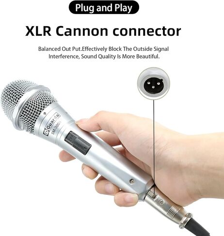 ميكروفون صوتي ديناميكي قلبي من Guarda مع كابل XLR بطول 26.3 قدم، ميكروفون معدني محمول متوافق مع آلة الكاريوكي / مكبر صوت / أمبير / خلاط لغناء الكاريوكي، والكلام، ومفتاح التشغيل/الإيقاف (SM-3000) in Kuwait