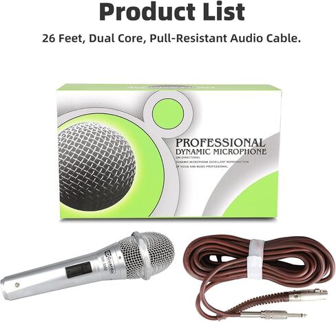 ميكروفون صوتي ديناميكي قلبي من Guarda مع كابل XLR بطول 26.3 قدم، ميكروفون معدني محمول متوافق مع آلة الكاريوكي / مكبر صوت / أمبير / خلاط لغناء الكاريوكي، والكلام، ومفتاح التشغيل/الإيقاف (SM-3000) in Kuwait
