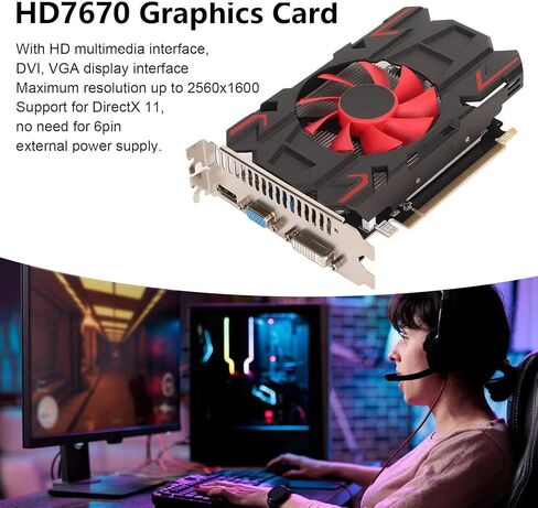 بطاقة رسومات VBESTLIFE HD7670 سعة 4 جيجابايت، DDR5، 128 بت، PCI Express 2.0 16X، 650/1800 ميجاهرتز، 2560x1600، بطاقة فيديو ألعاب الكمبيوتر المكتبي مع منافذ HDMI وDVI وVGA (HD7670 4GB DDR5) in Saudi Arabia