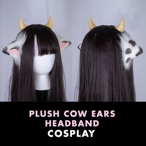MOEFLAVOR Anime Plush Cow Ears Fur Headband with Devil Horns | Matches Any Kawaii Lingerie Costume for Sexy Cosplay in Saudi Arabia
