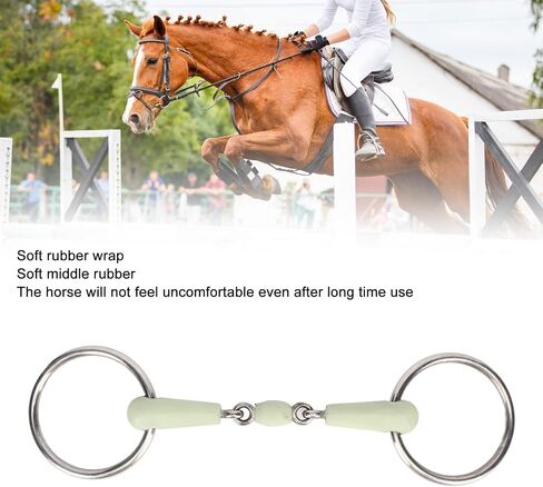Pssopp Horse Mouth Bit, Stainless Steel Ring Middle Rubber Apple Flavour Horse Mouth Bit Rust Resistance Loose Ring for Controling The Horse's Activities in Saudi Arabia