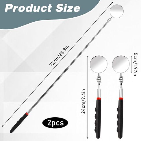 قطعتان من مرآة الفحص المتداخلة، مرآة فحص دائرية مرنة تدور 360 درجة مع مقبض ممتد، مرايا فحص مستديرة لفحص حالة السيارة (قطر 2 بوصة) in Kuwait