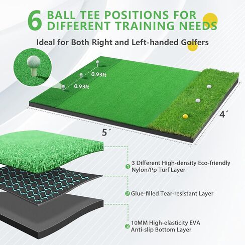حصيرة ضرب الجولف، 2024 ترقية Pro Nylon Turf Golf Mats ممارسة في الأماكن المغلقة في الهواء الطلق، 5x4ft قسط العشب تأثير حصيرة تأتي مع 3 المحملات المطاطية، 6 كرات الغولف، 6 المحملات الغولف لتدريب الغولف الإيدز التقطيع سوينغ in Kuwait