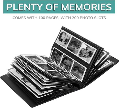 ألبوم صور بوث pbf | ألبوم صور مقاس 2 × 6 مع أكمام صور | كتاب الذاكرة 2x6 شرائط | ألبوم الصور الشريطية | ألبوم صور الزفاف لصور كشك الصور | 100 صفحة، تحمل 200 صورة (أسود، عبوة واحدة) in Kuwait