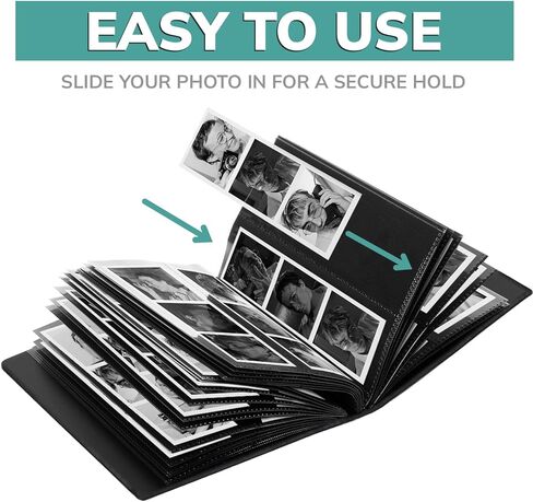 ألبوم صور بوث pbf | ألبوم صور مقاس 2 × 6 مع أكمام صور | كتاب الذاكرة 2x6 شرائط | ألبوم الصور الشريطية | ألبوم صور الزفاف لصور كشك الصور | 100 صفحة، تحمل 200 صورة (أسود، عبوة واحدة) in Kuwait