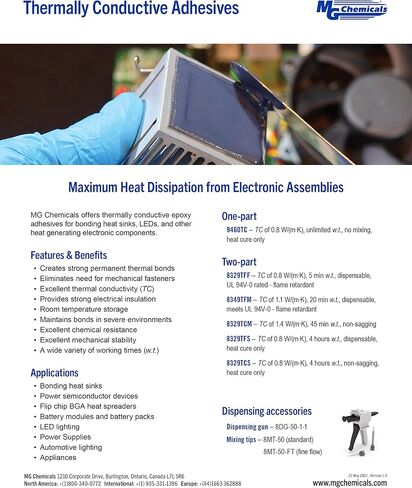 MG Chemicals 8329TCS Thermal Conductive Adhesive, Slow Cure, 15 g, 2 Dispeners, 8329TCS-6ML, 6 mL Kit,Dark Grey in Saudi Arabia
