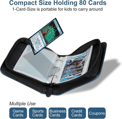 GEAoffice Mini Card Binder 1-Pocket, Super Lightweight Small Collectible Trading Card Albums for 80 Cards, Top Loading Zipper Binder for TCG, MTG, Yugioh, Gifts for Girls, Blue in Saudi Arabia