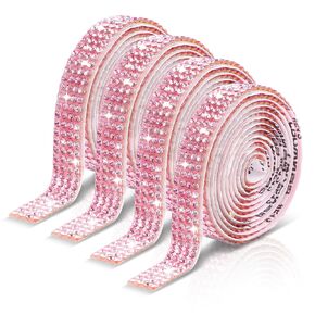 4 Rolls Rhinestone Ribbon Self Adhesive Bedazzling Strips Diamond Bling Tape with Rhinestones Strip Sticker for Wedding Birthday Party DIY Phone Decoration Arts Crafts (Pink) in Kuwait