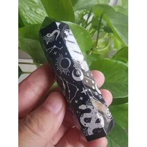 Natural Sbostidian Silver Star Moon Pattern Quartz Crystal Wand Obelisk S-about 5-6cm-1pc in Kuwait