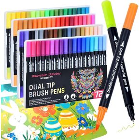 علامات لكتب التلوين للبالغين لا تنزف ، 24 لونًا علامات مزدوجة قائمة على الماء ، نصيحة مزدوجة مع أقلام نصيحة وفرشاة للألعاب الخطية ، مجموعة علامات الإمدادات الفنية لرسم الفنون DIY الحرف اليدوية in Kuwait