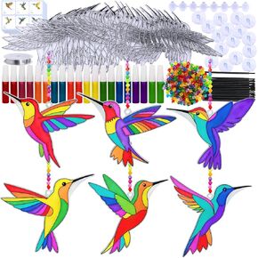 Winlyn 24 Sets Hummingbird Suncatcher Decorations DIY Window Paint Art Craft Kits Rainbow Bird Painting Kit for Kids Classroom Activities Birthday Spring Summer Camping Party Art Project in Kuwait