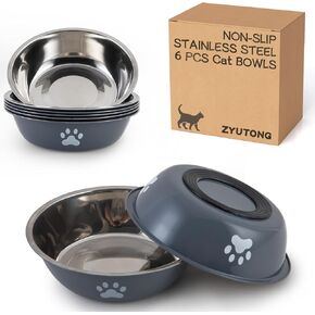 6 PCS Stainless Steel Cat Bowls, Non-Slip Stainless Cats Food Bowl Metal Cat Dishes Whisker Fatigue Kitten Plates Shallow Wide Kitten Bowls, 5.5" Whisker Friendly Food Dish (Bright Green) in Kuwait