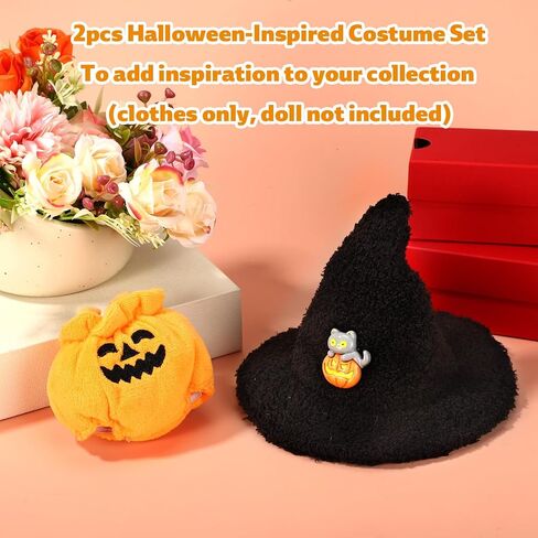 2pcs 6.7 Inch Halloween Doll Clothes Set, Knit Orange & Black Pumpkin Outfit + Halloween Hat Doll Clothing Accessories for Decoration & Display in Kuwait