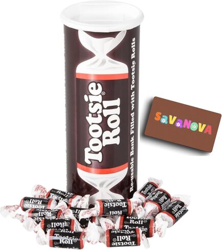 Tootsiee Roll Candy Bank – Filled with Tootsiee Roll Midgees – Piggy Bank/Coin Bank Cardboard Tube Big Size – 5.7 oz – Bundled by SAVANOVA Gift in Saudi Arabia