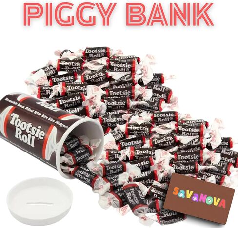 Tootsiee Roll Candy Bank – Filled with Tootsiee Roll Midgees – Piggy Bank/Coin Bank Cardboard Tube Big Size – 5.7 oz – Bundled by SAVANOVA Gift in Saudi Arabia