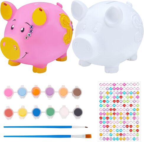 WEBEEDY Paint 2 Unbreakable Piggy Banks Money Box Craft Kit with 2 Paintbrushes, 12 Paint Colors and Stickers in Saudi Arabia
