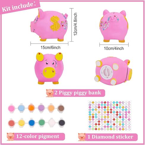 WEBEEDY Paint 2 Unbreakable Piggy Banks Money Box Craft Kit with 2 Paintbrushes, 12 Paint Colors and Stickers in Saudi Arabia