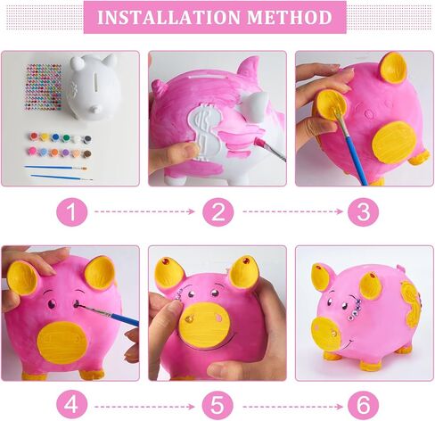 WEBEEDY Paint 2 Unbreakable Piggy Banks Money Box Craft Kit with 2 Paintbrushes, 12 Paint Colors and Stickers in Saudi Arabia