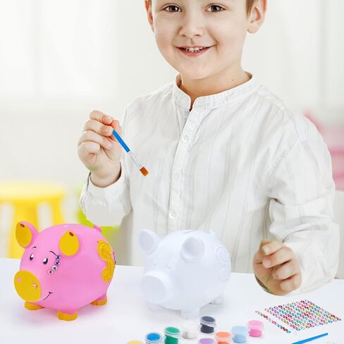 WEBEEDY Paint 2 Unbreakable Piggy Banks Money Box Craft Kit with 2 Paintbrushes, 12 Paint Colors and Stickers in Saudi Arabia