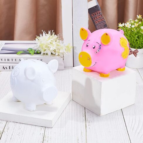 WEBEEDY Paint 2 Unbreakable Piggy Banks Money Box Craft Kit with 2 Paintbrushes, 12 Paint Colors and Stickers in Saudi Arabia