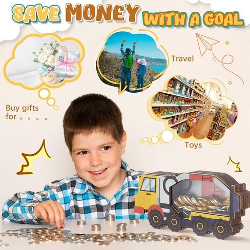 Maxdot Wooden Tank Truck Bank Piggy Bank Window Window Bank Piggy Bank للأطفال in Saudi Arabia