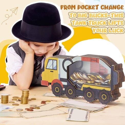 Maxdot Wooden Tank Truck Bank Piggy Bank Window Window Bank Piggy Bank للأطفال in Saudi Arabia