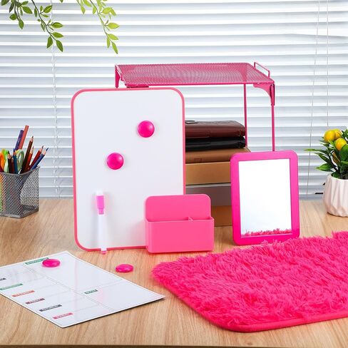 TaoBary 13 Pcs Pink Locker Organizer Kit Locker Accessories Includes Shelf Whiteboard Magnetic Mirror Storage Cup Dry Erase Rug Marker Light for Girls in Middle Back to School Decor in Saudi Arabia