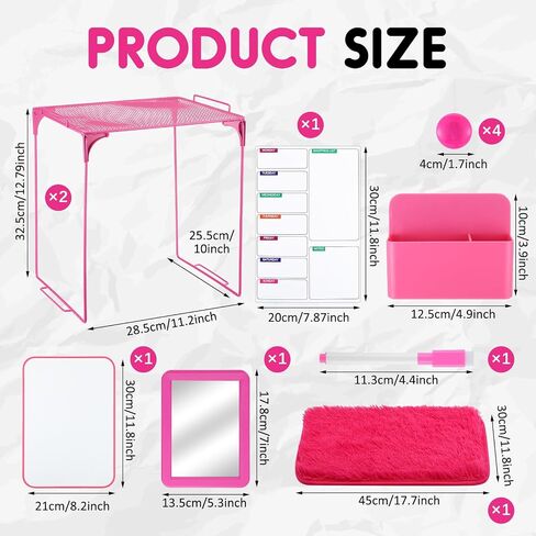 TaoBary 13 Pcs Pink Locker Organizer Kit Locker Accessories Includes Shelf Whiteboard Magnetic Mirror Storage Cup Dry Erase Rug Marker Light for Girls in Middle Back to School Decor in Saudi Arabia